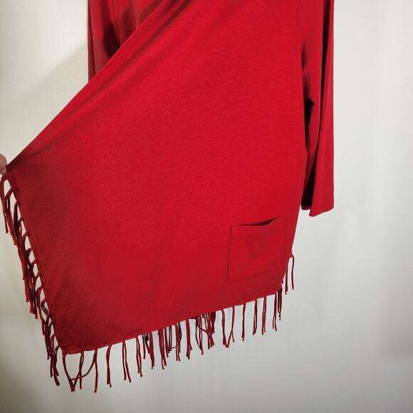 Chicos Zenergy Women’s Sweater Open Cardigan Hooded 3/4 Sleeve Fringe Red Large - Picture 8 of 10